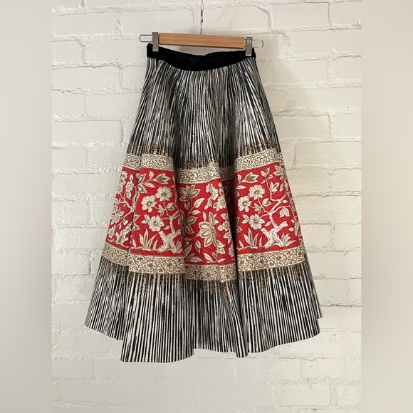 Vintage 50s Alex Colman California Felt Wool Circle Skirt Velvet High Waist Sm.